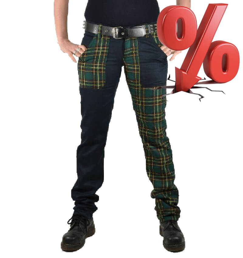 AKCE: PUNK KALHOTY ČER/ZEL. KÁRO - dám., VEL. XL = SLEVA 250,-