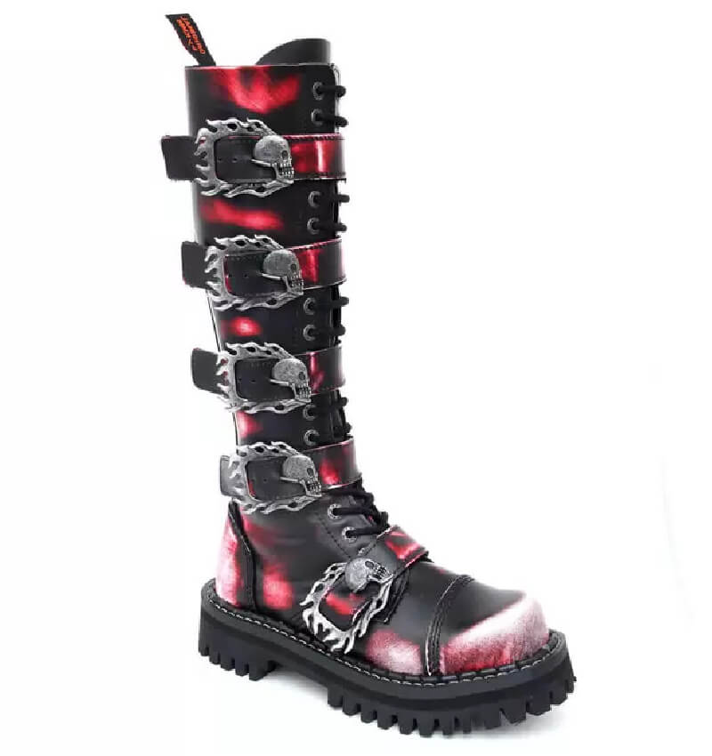 Glady - boty KMM RED BLACK WHITE SKULLS ZIP, 20 dírek (ZV)