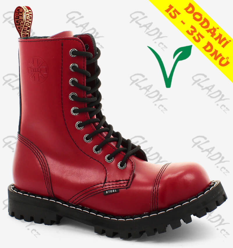 Glady - boty STEEL FULL RED VEGAN, 10 dírek