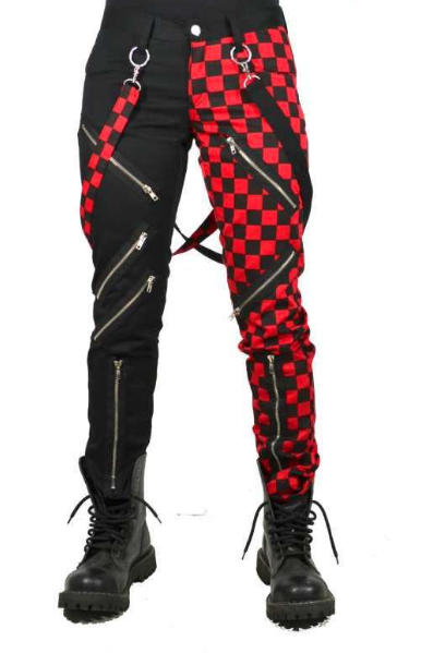 PUNK KALHOTY ČERNÁ + ČERV. SKA KOSTKA, KŠANDY + KROUŽKY - dámské