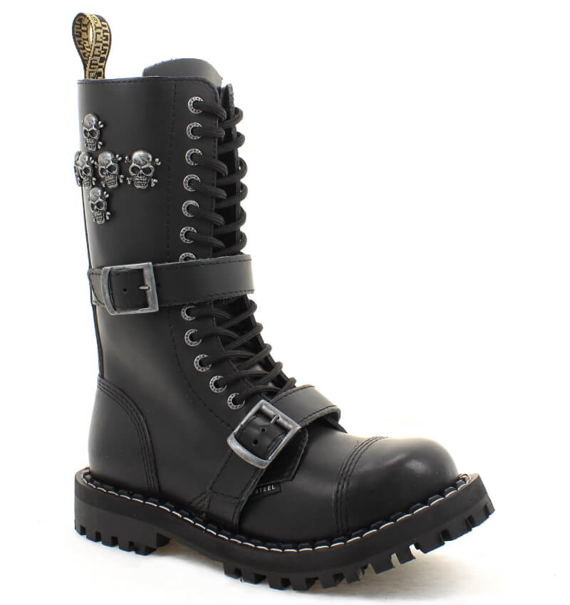 Glady - boty STEEL BLACK SKULL CROSS 2P - ZIP, 15 dírek (ZV)