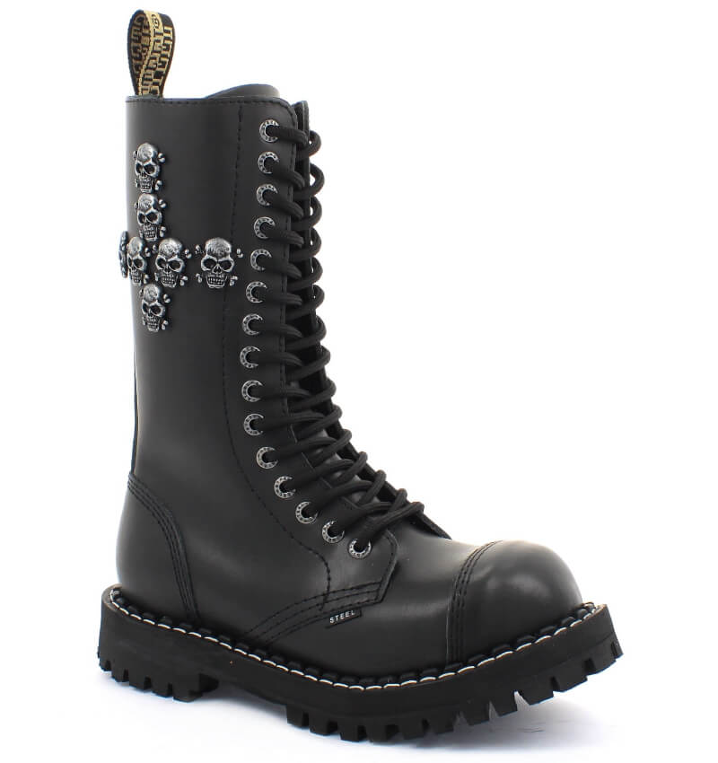 Glady - boty STEEL BLACK SKULL CROSS, 15 dírek (ZV)
