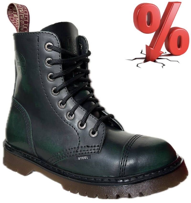 AKCE: STEEL BLACK GREEN KAUČUK b. oc., 8 dírek, VEL. 39 = SLEVA 200,-