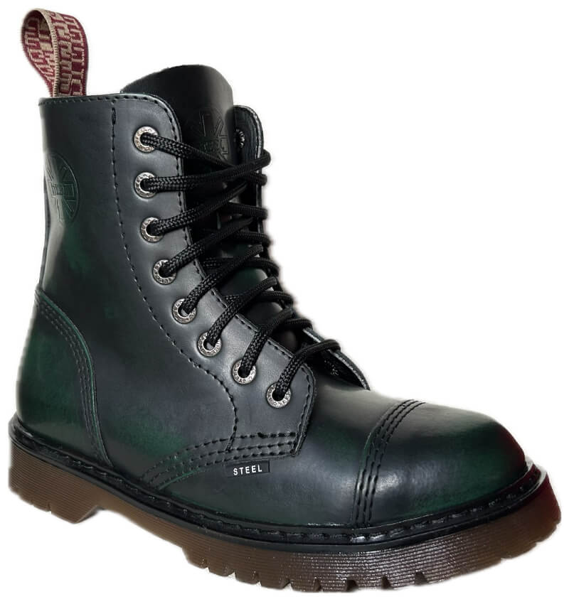 Glady - boty STEEL BLACK GREEN KAUČUK bez oceli, 8 dírek (výroba na zakázku)