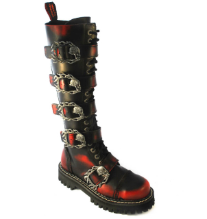 Glady - boty KMM RED BLACK SKULLS ZIP, 20 dírek (ZV)