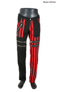 PUNK KALHOTY ČERNÁ + ČERNOČERVENÝ PRUH SE ZIPY - pánské